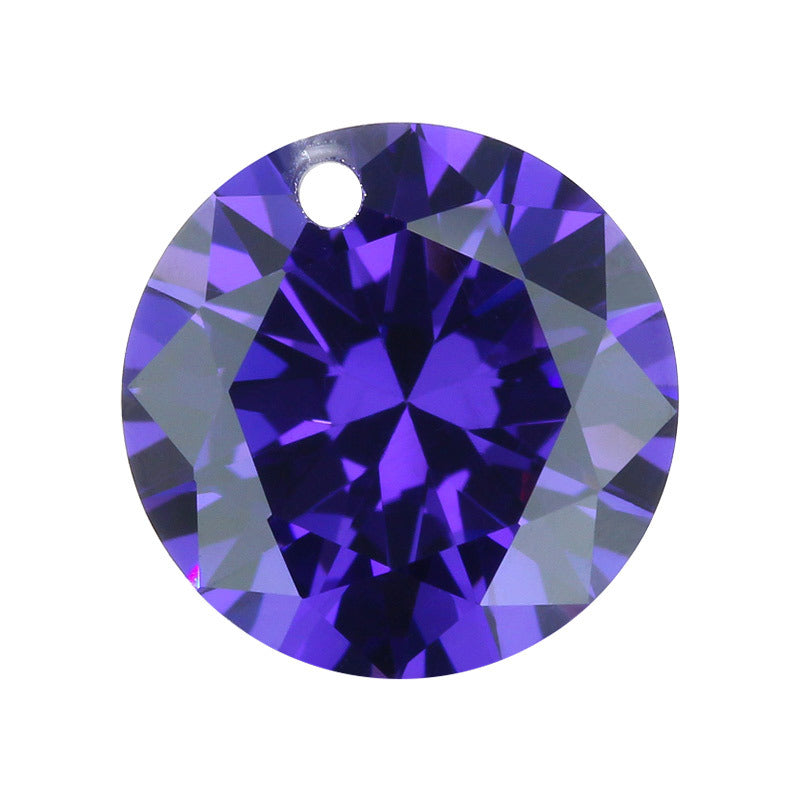 圆形紫蓝色锆石戒面单孔裸石 带孔人造彩色宝石镶嵌耳钉