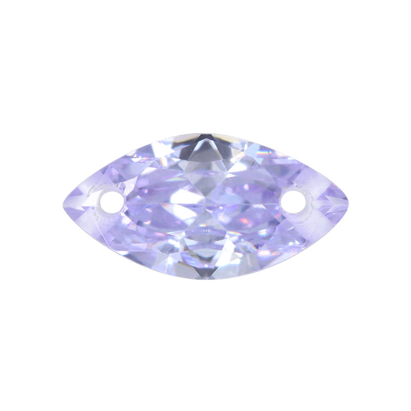 双孔马眼变蓝锆石戒面裸石 树叶形人造变兰色宝石带孔