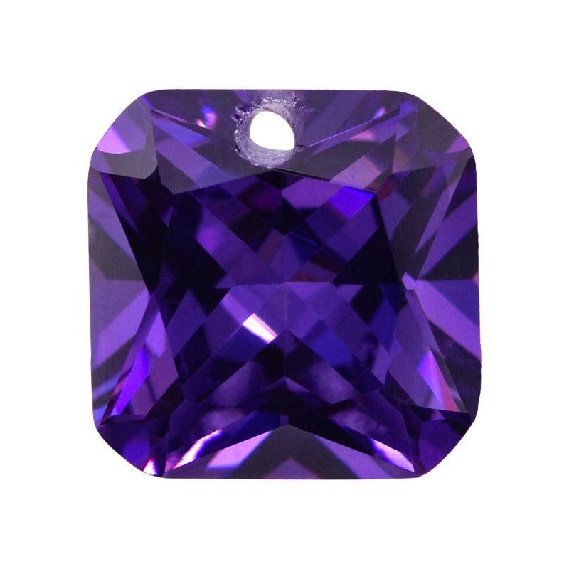 单孔正方倒角紫红色锆石裸石 边线中间孔人造宝石戒面