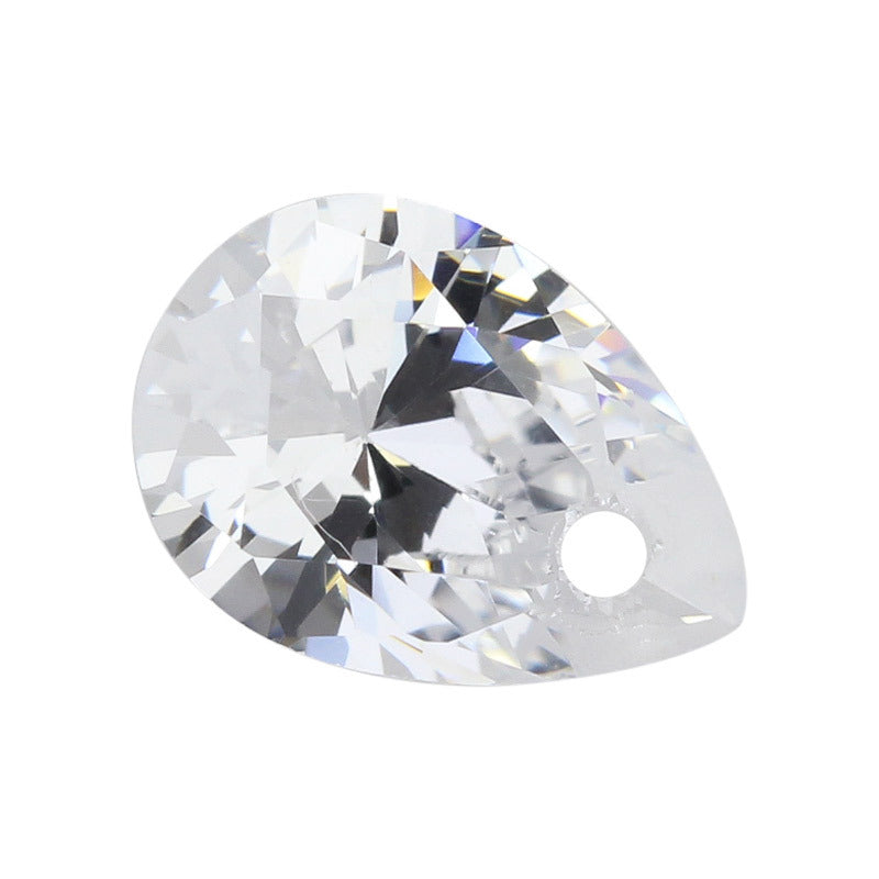 5A梨形单孔白色锆石裸石批发 水滴形白色耳钉耳环打孔钻