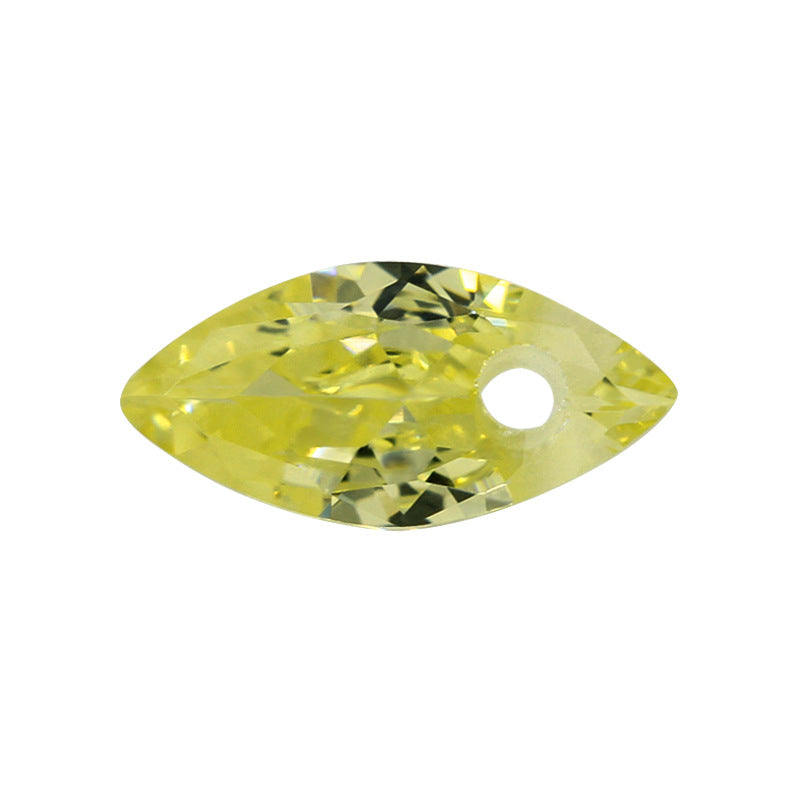 单孔橄榄黄锆石CZ马眼宝石裸石戒面 树叶形带孔锆镶耳环