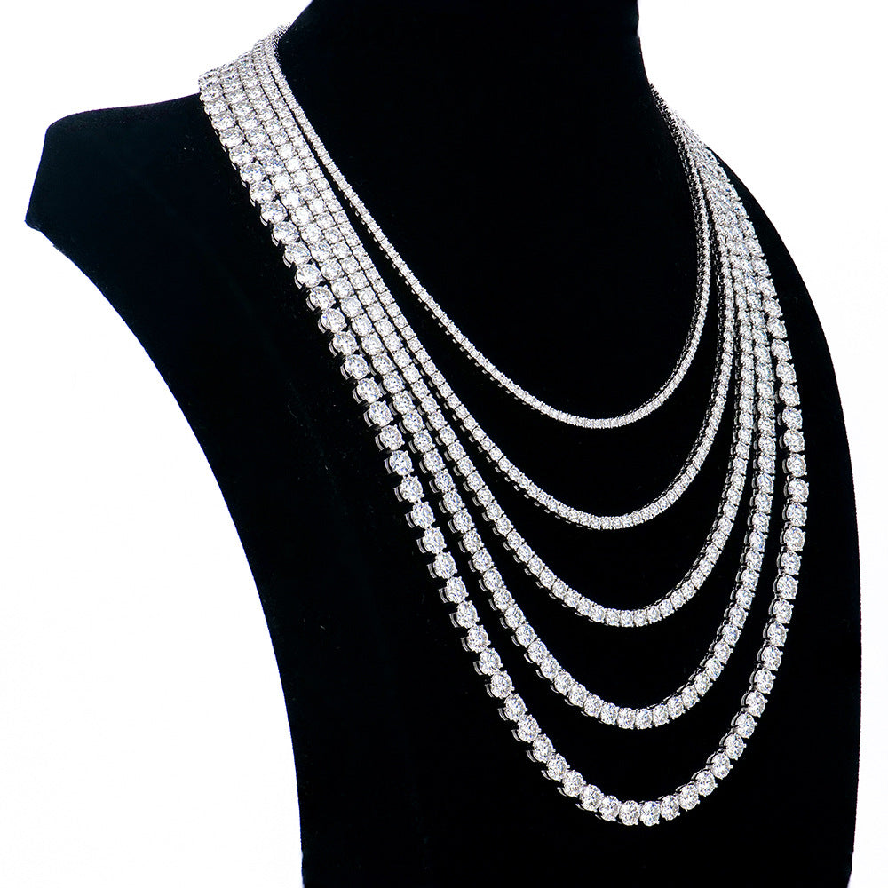 新款银2mm网球项链女款莫桑石网球链简约高级感首饰项饰品女