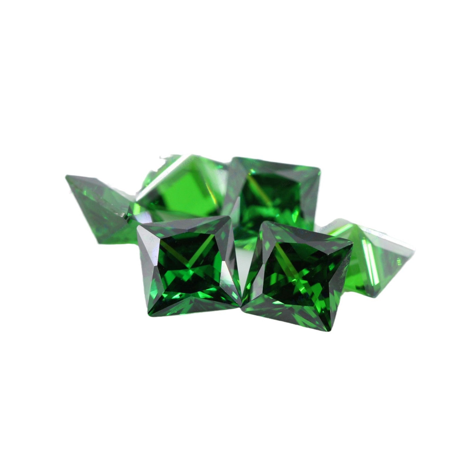 正方形直角车花绿锆裸石 公主方祖母绿色CZ锆石戒面批发