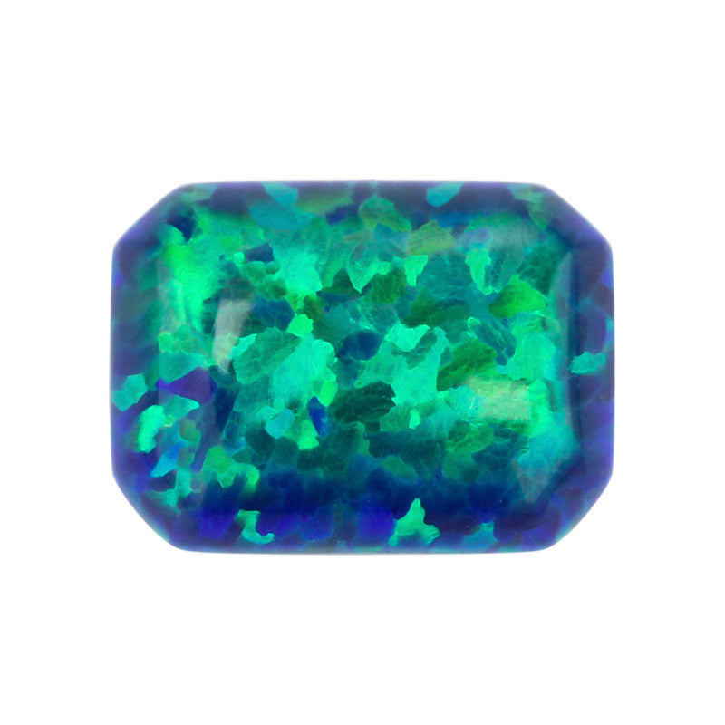 长方倒角平底素面人造欧泊石 蓝绿色合成澳宝裸石OP13