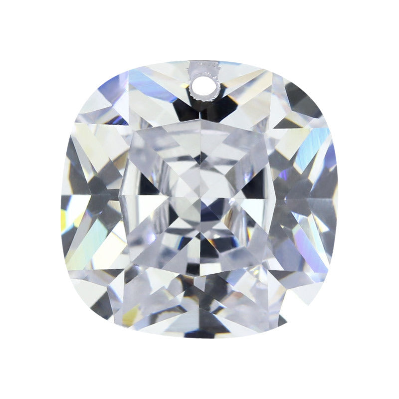 中间单孔肥正方形白色锆石裸石戒面 肥方枕形立方氧化锆