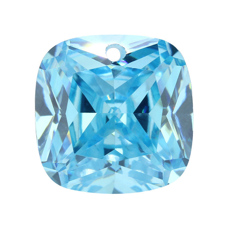 单孔肥正方浅海蓝色锆石裸石批发 枕形尖底戒面浅海兰锆