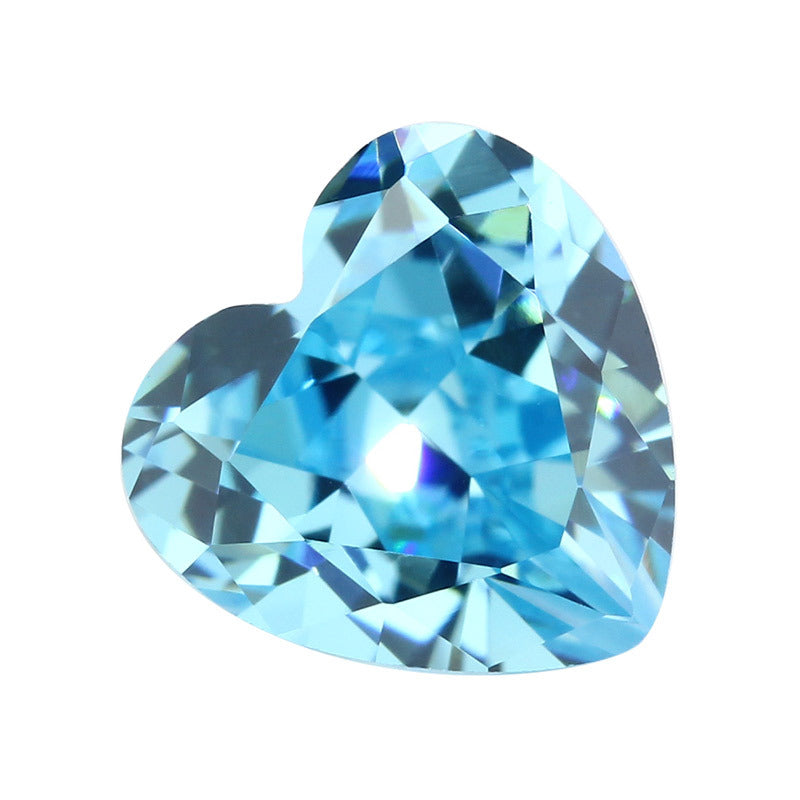9A心形浅海蓝冰花切高碳钻 首饰DIY锆石裸石桃心戒面