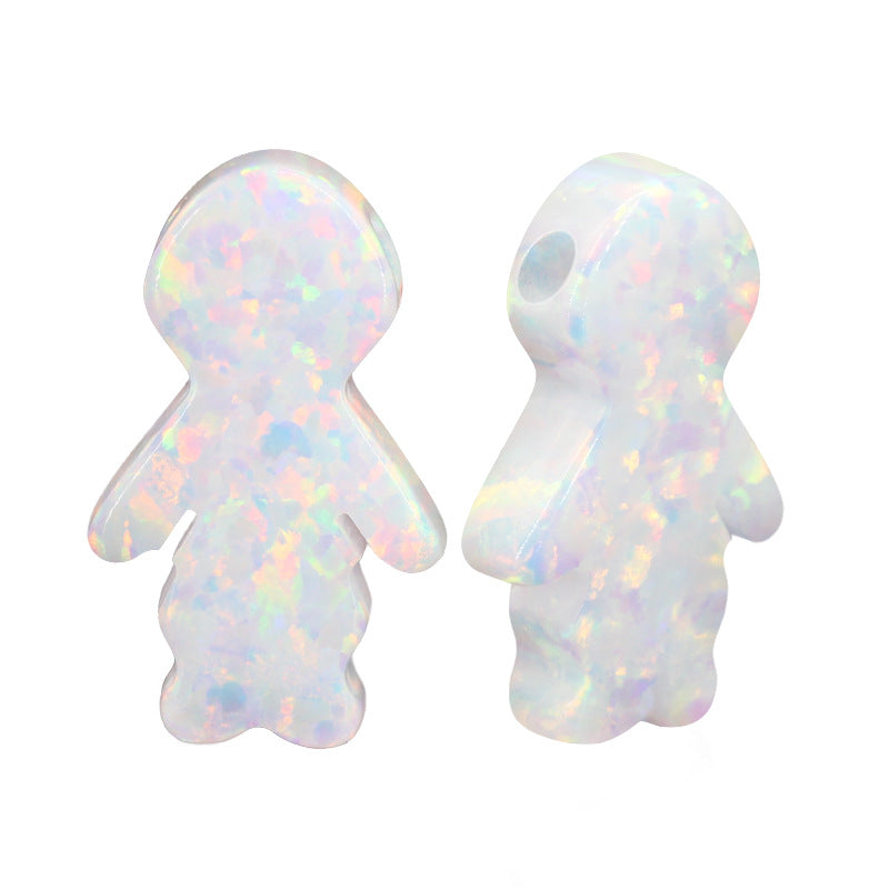 合成澳宝欧泊石OPAL 男孩单孔耳钉时尚素面戒面项链OP17