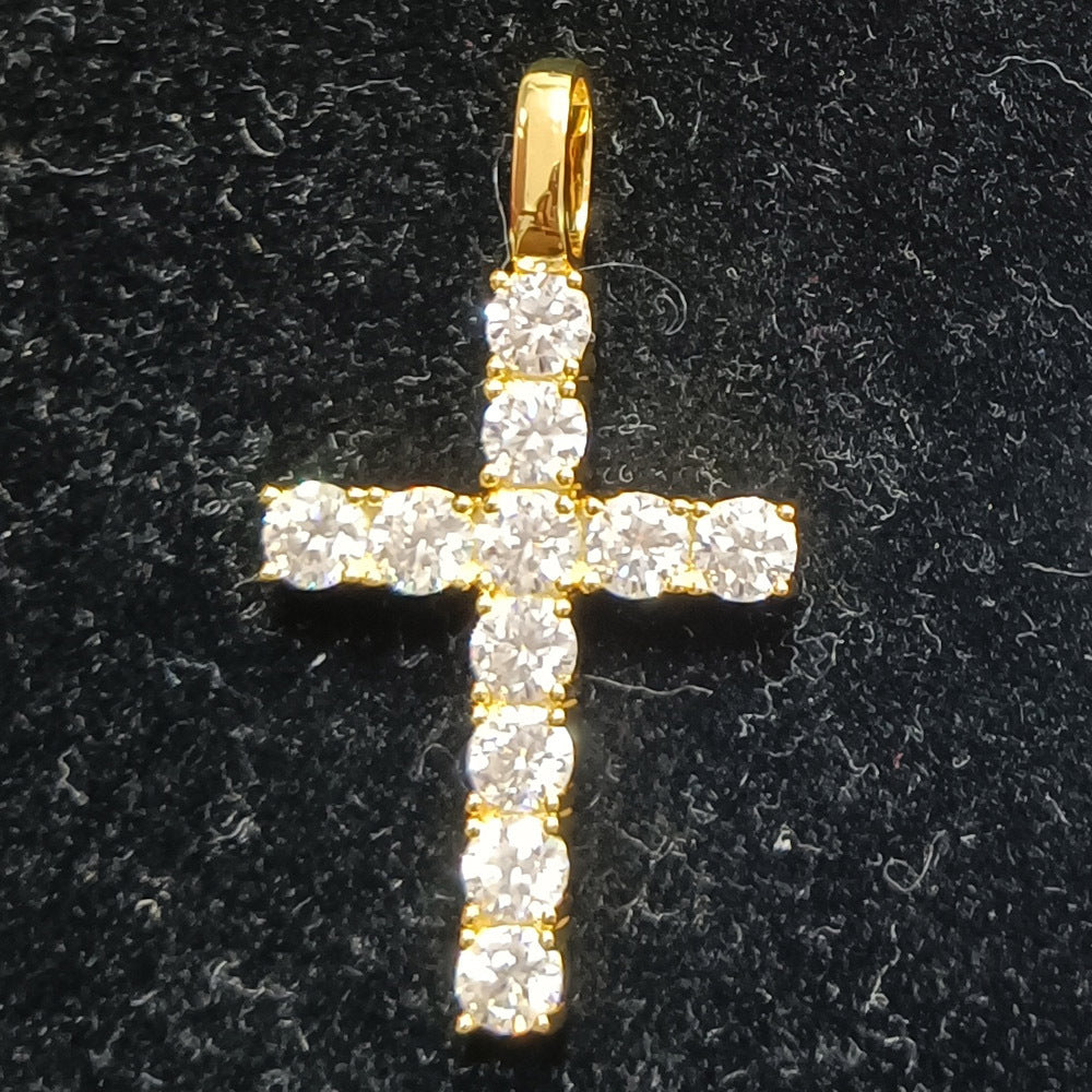 2025新款跨境首饰s925银十字架项链镶莫桑石高档小众项链男生吊坠