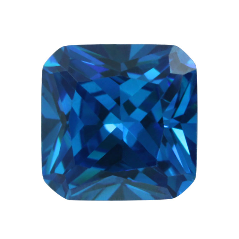 正方形倒角车花深海蓝锆戒面裸石 合成深海兰色宝石皓石