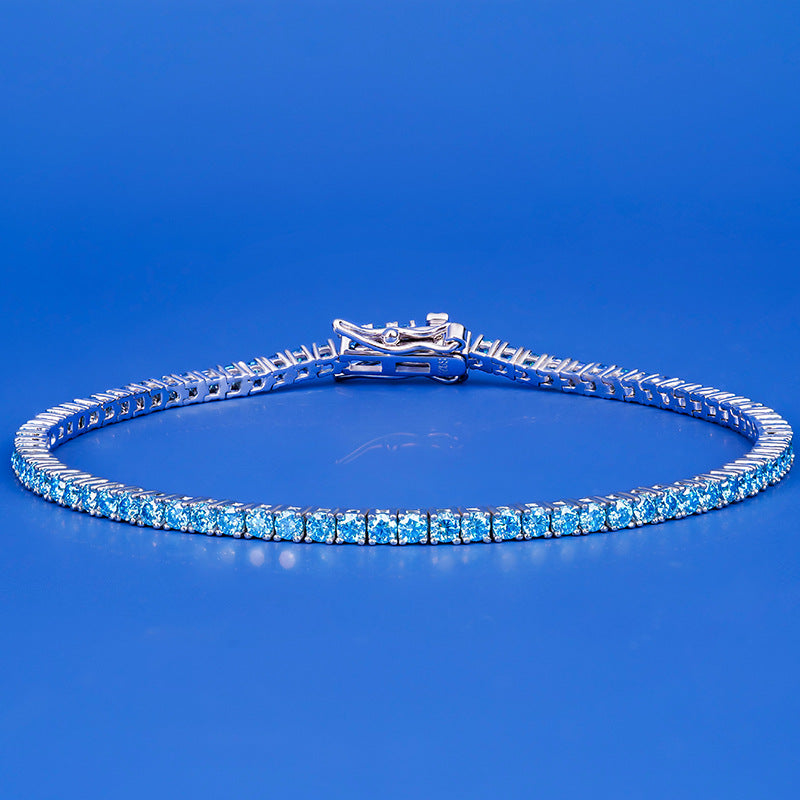 欧美3mm彩色莫桑手链女经典四爪满镶网球手链跨境男手饰源头厂家