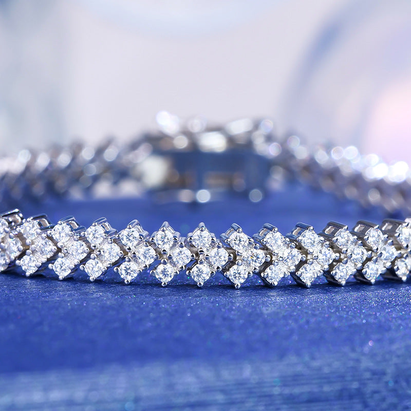 跨境莫桑石手链ins小众设计女生银单排网球链爱心简约气质手饰品