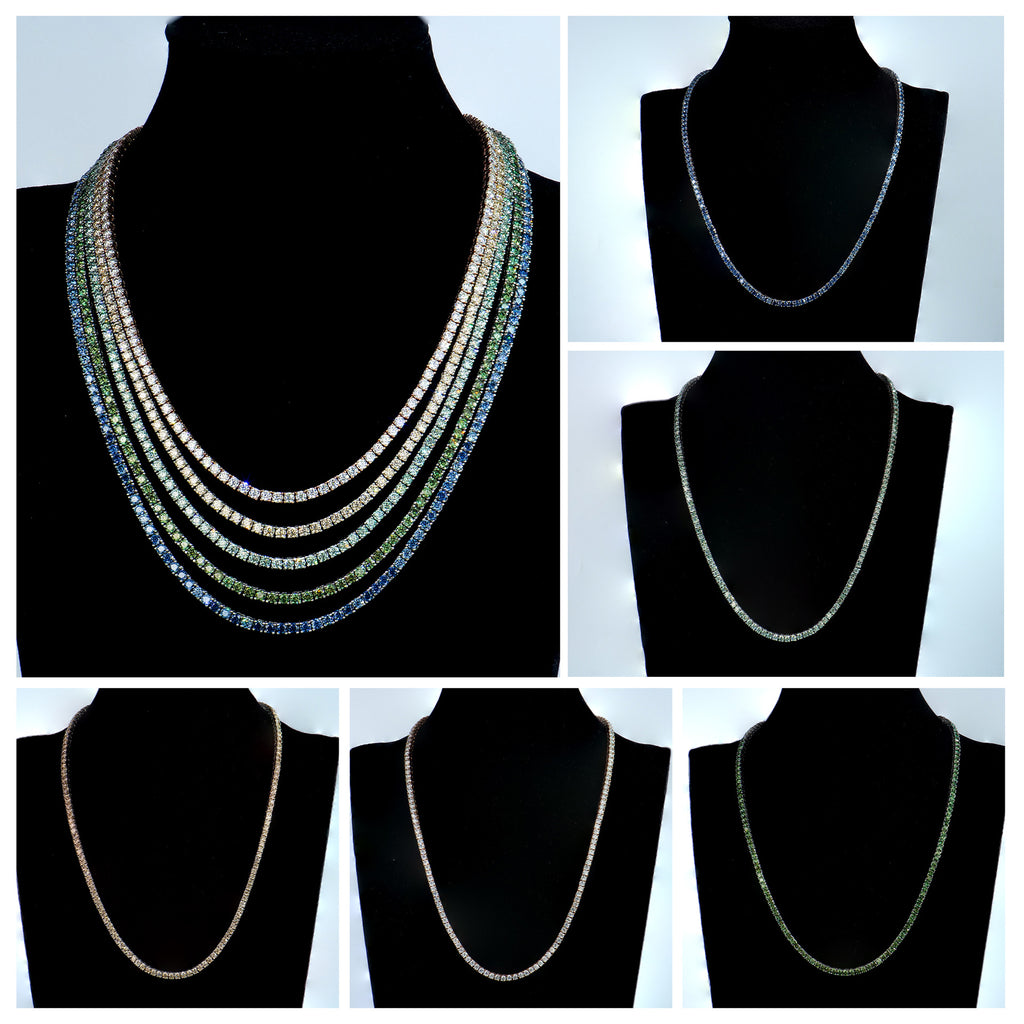 6mm跨境饰品亚马逊蓝绿色网球项链男女嘻哈潮流百搭