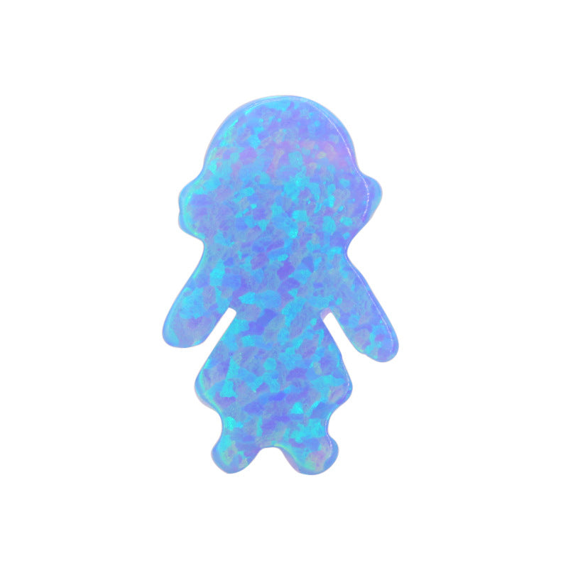 合成澳宝欧泊石OPAL浅蓝色 小女孩饰品素面戒面项链OPO5