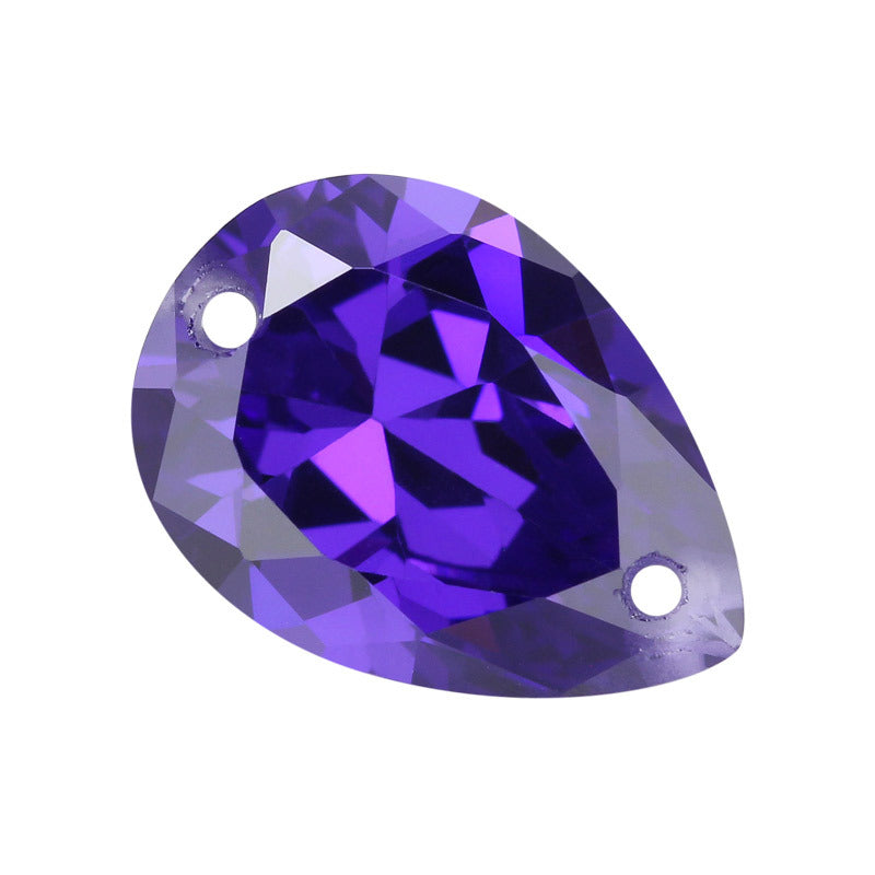 双孔梨形紫蓝色锆石戒面裸石 水滴形人造紫兰色CZ宝石镶