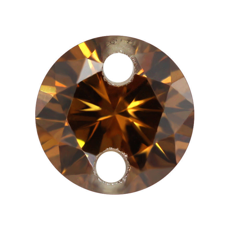 双孔圆形咖啡色锆石裸石 打孔彩色合成立方氧化锆裸钻