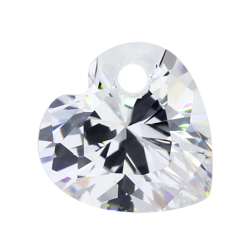 5A单孔心形白色锆石裸石 无色透明人造尖底宝石打孔DIY