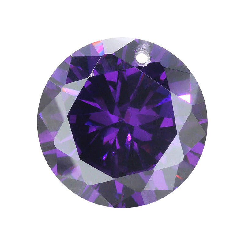 圆形紫红色锆石单孔裸石批发 人造cz皓石戒面打孔水钻