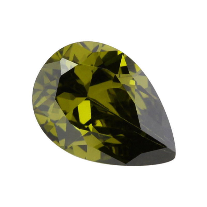 梨形橄榄绿色锆石裸石 水滴形尖底立方氧化锆人造CZ宝石