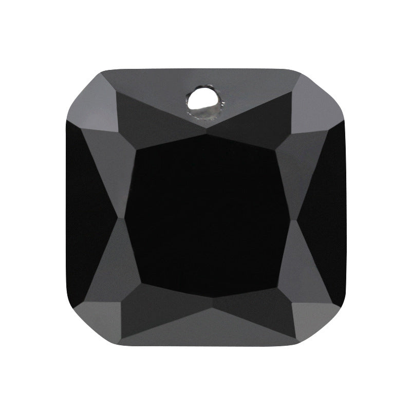 单孔正方倒角黑色锆石裸石 边线中间孔镶耳环主石CZ皓石