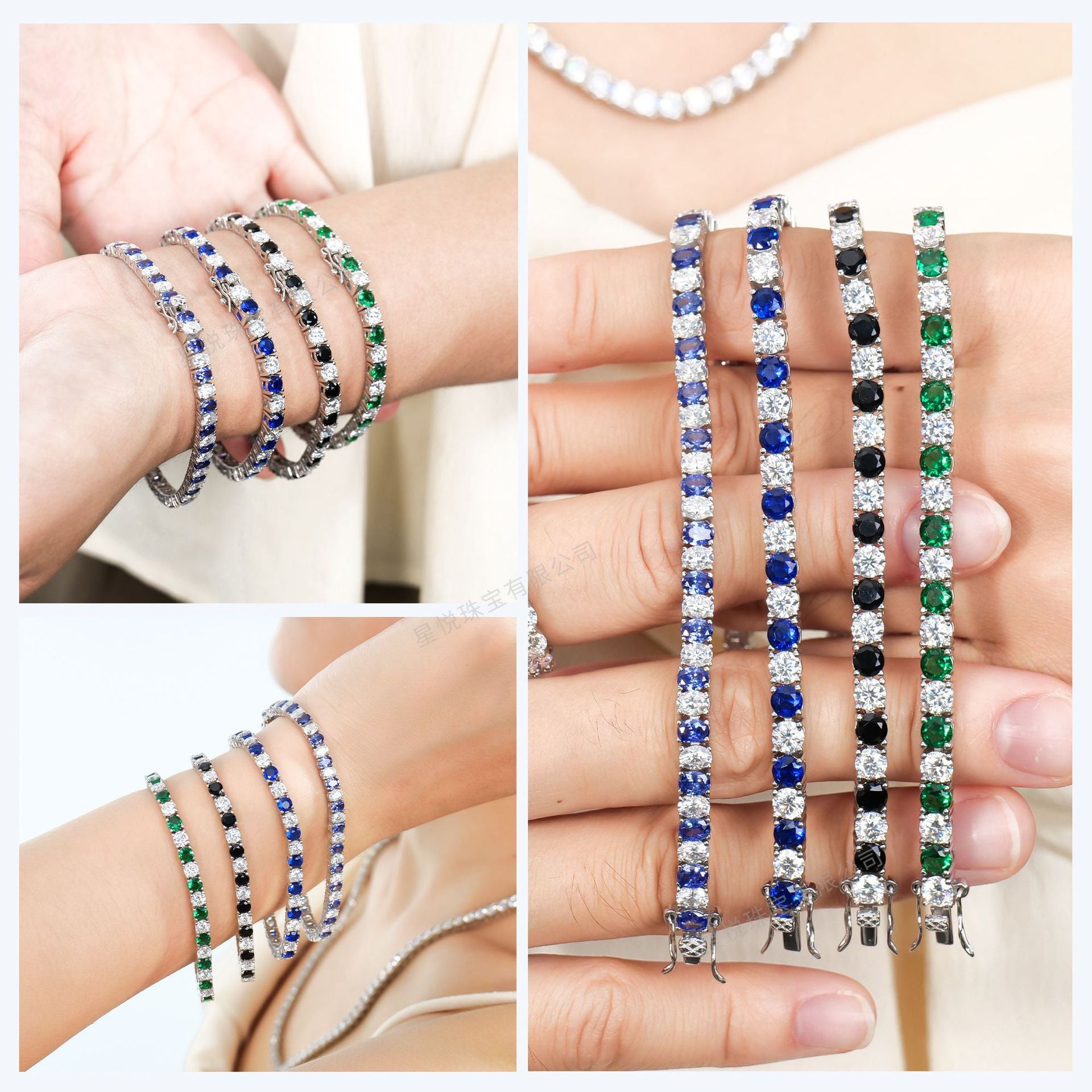 经典极简网球链跨境新款手链拼色莫桑石网球手链