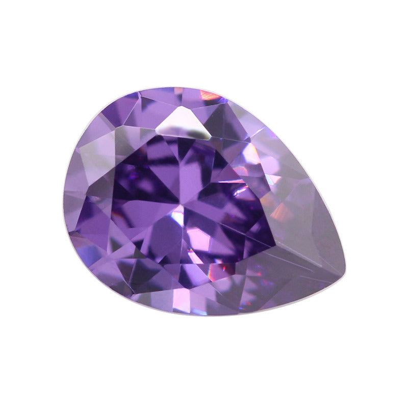 梨形紫红色锆石裸石 水滴形人造合成立方氧化锆CZ尖底钻