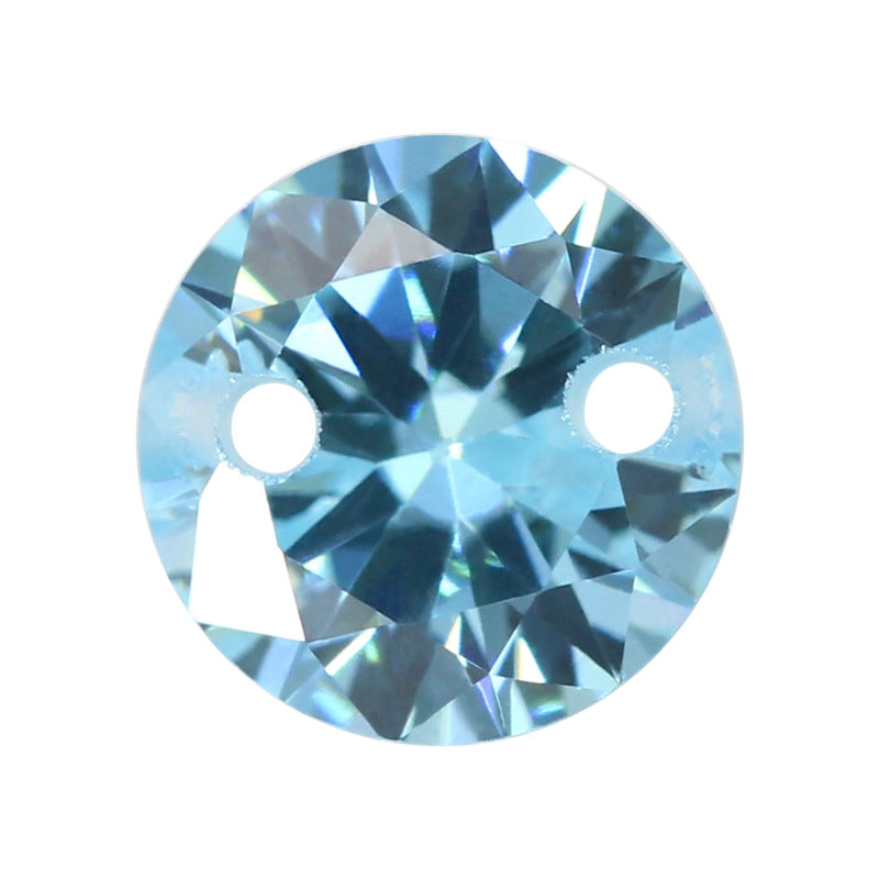 双孔钻圆形浅海蓝色锆石 合成皓石耳钉手链配石DIY主石