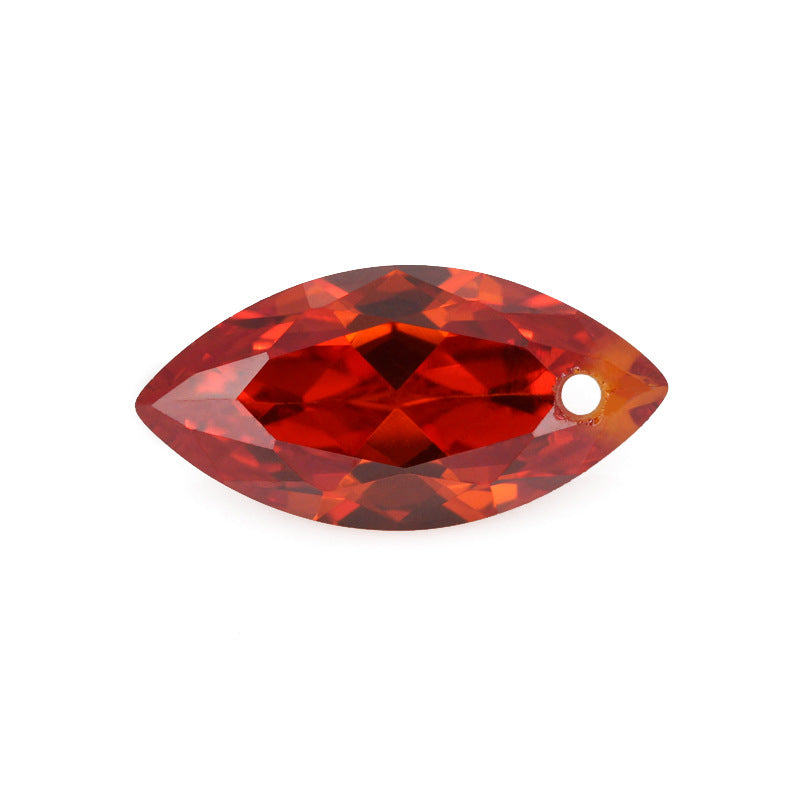 单孔马眼桔红色锆石CZ宝石 树叶形锆镶耳环裸石戒面带孔