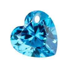 右边单孔桃心形海蓝色锆石裸石 打孔心形人造海兰色宝石