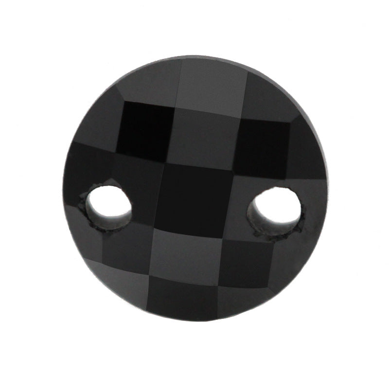双孔圆形黑色双龟面锆石裸石 格子面人造立方氧化锆打孔