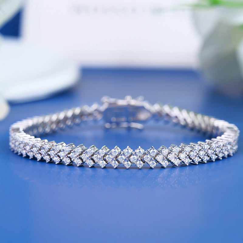 跨境莫桑石手链ins小众设计女生银单排网球链爱心简约气质手饰品