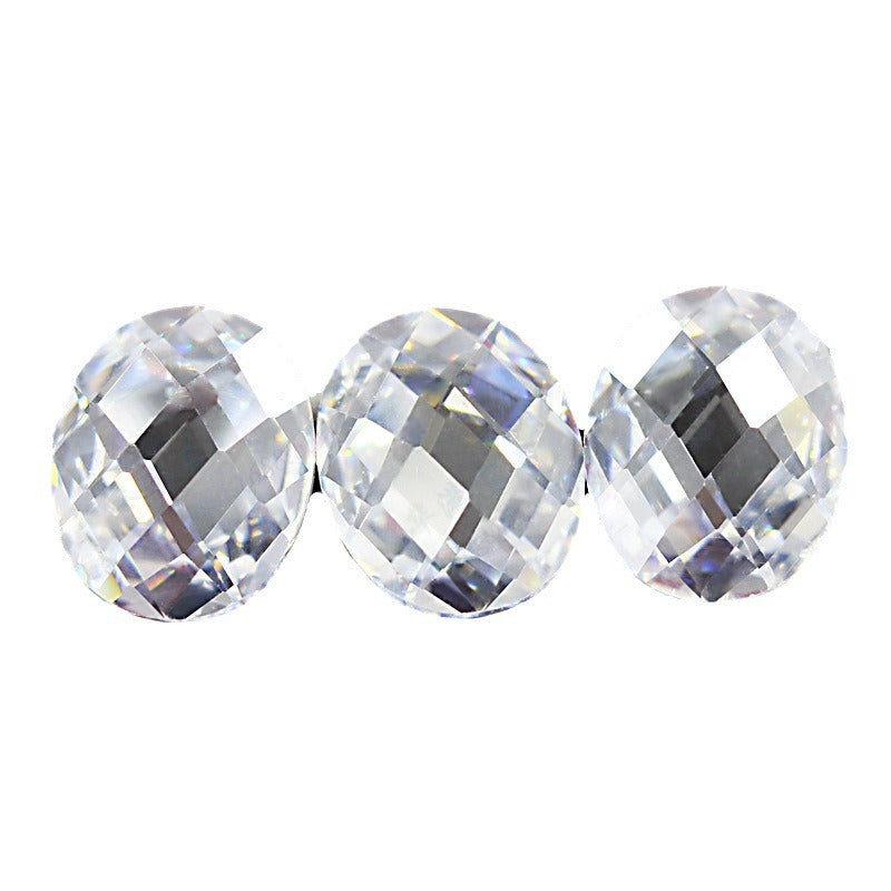 蛋形双龟面白色锆石裸石 椭圆形格子面白锆CZ戒面批发