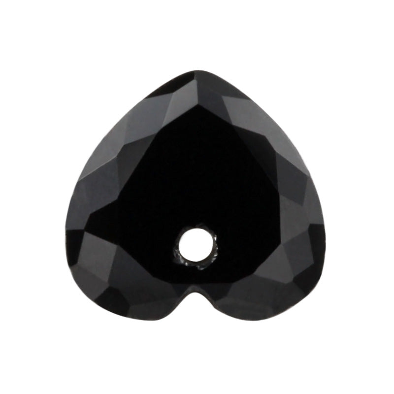 单孔心形石黑色锆石裸石 人造黑锆CZ宝石尖底带孔饰品