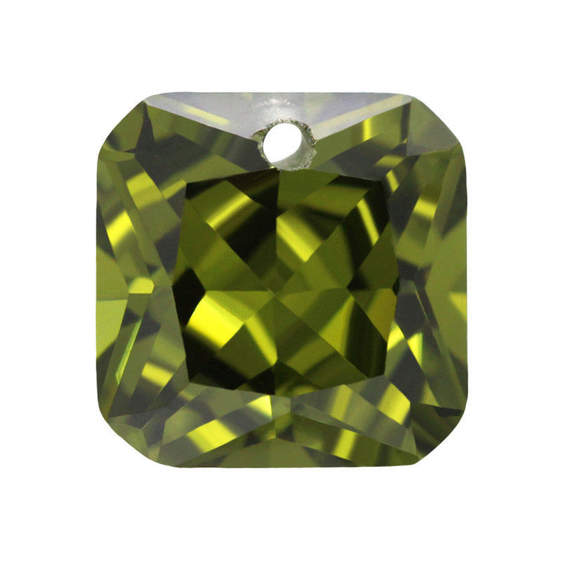 单孔正方倒角橄榄绿锆石裸石 边线中间孔人造戒面主石CZ