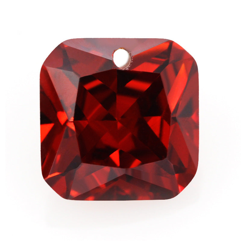 单孔正方倒角石榴红色锆石裸石 边线中间孔人造宝石皓石