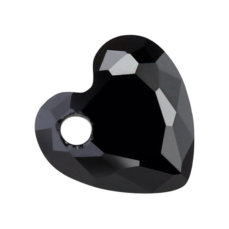 心形石黑色锆石左边单孔裸石 人造黑锆CZ宝石尖底打孔