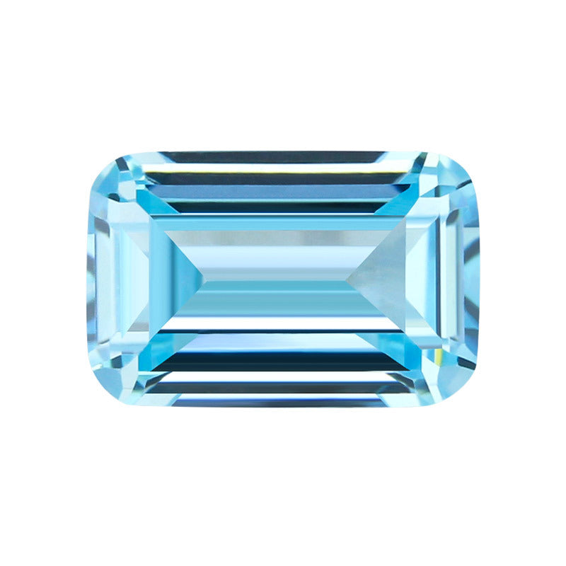 长方形倒角车平浅海蓝色锆石裸石戒面 皓石CZ浅海蓝宝石
