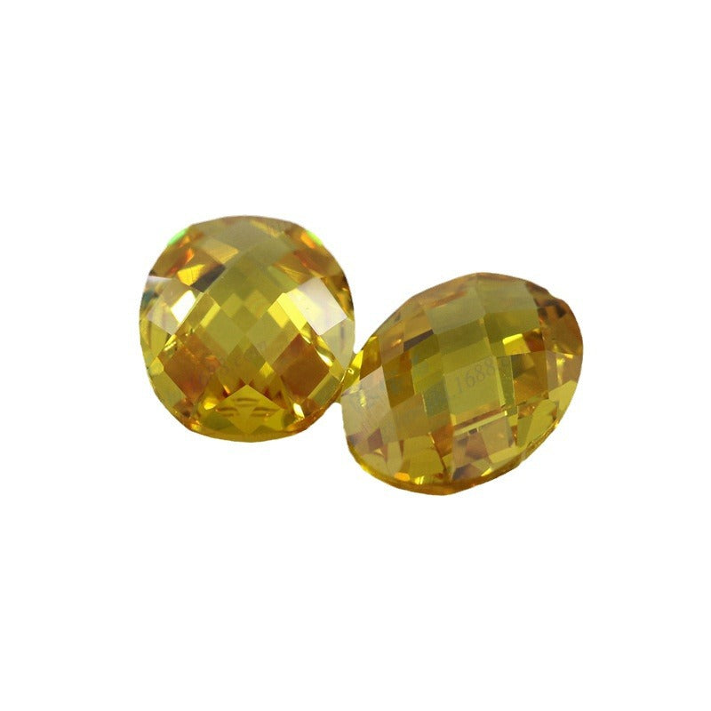 蛋形金黄色双龟面锆石裸石 椭圆形格子面黑CZ戒面批发