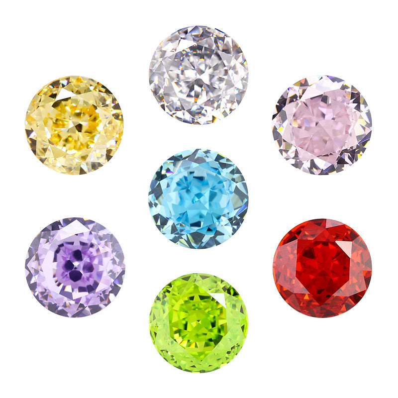 9A圆形冰花切高碳钻 白色彩色锆石裸石戒面主石人造宝石