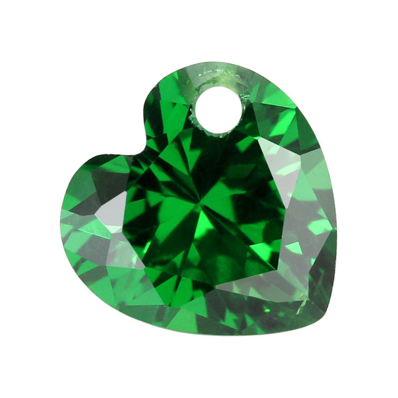 右边单孔心形绿色锆石戒面裸石 尖底皓石CZ合成宝石批