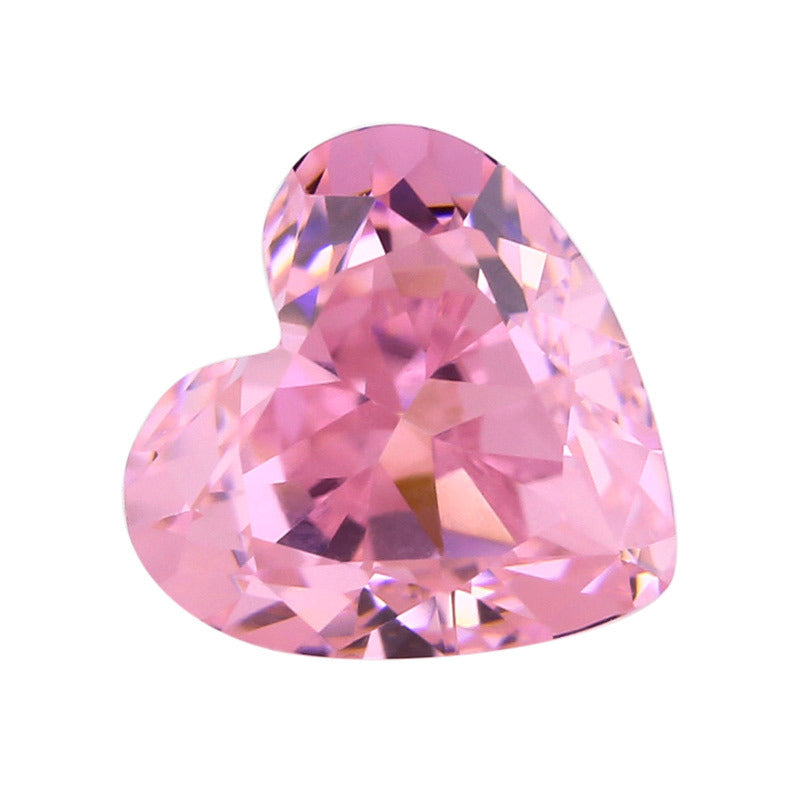 9A心形冰花切高碳钻粉色 首饰DIY锆石裸石桃心戒面主石