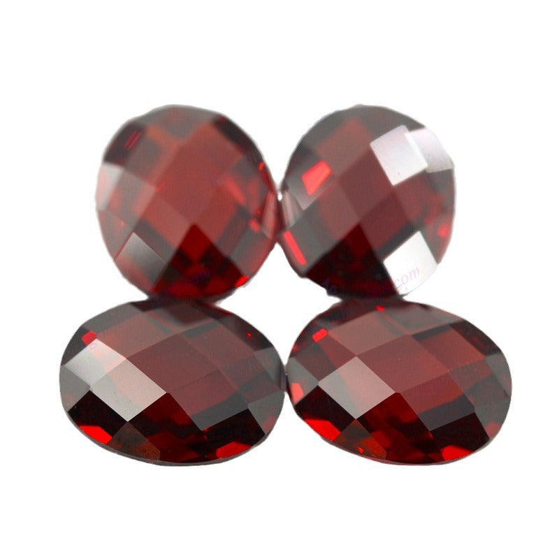 蛋形双龟面石榴红色锆石裸石 椭圆形格子面大红饰品批发