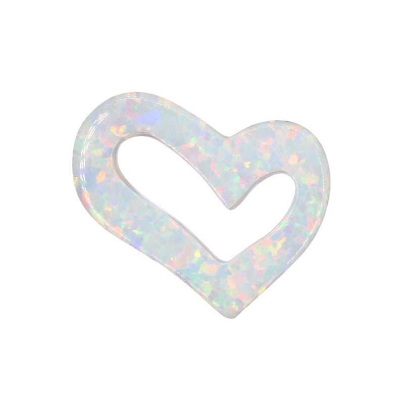 合成澳宝欧泊石OPAL 镂空心形平底白色裸石戒面项链OP17