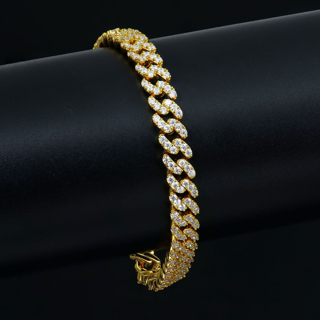 跨境欧美饰品满镶莫桑石手链男士轻奢高级感古巴链粗嘻哈小众痞帅