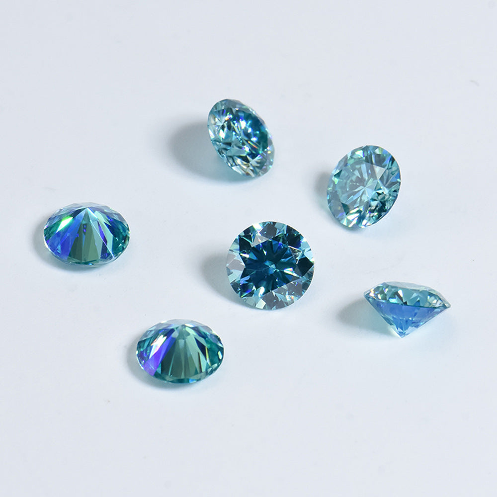 梧州厂家培育宝石彩色莫桑石海蓝色裸石现货批发人造配石圆形