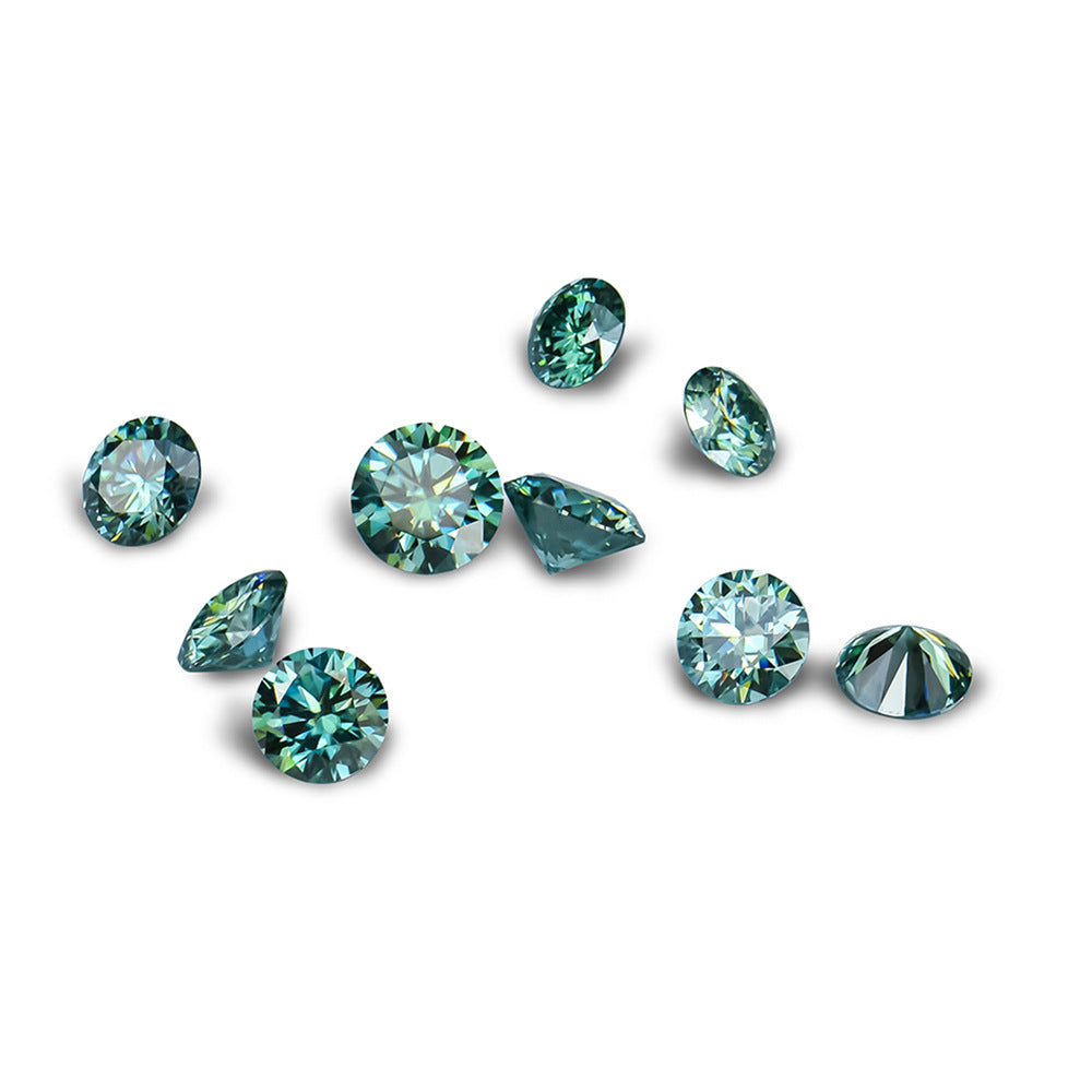 梧州厂家培育宝石彩色莫桑石蓝绿色裸石现货批发人造配石圆形