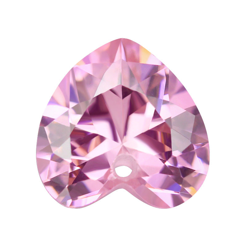 中间孔心形粉红色锆石裸石 桃心形带孔粉红锆人造宝石