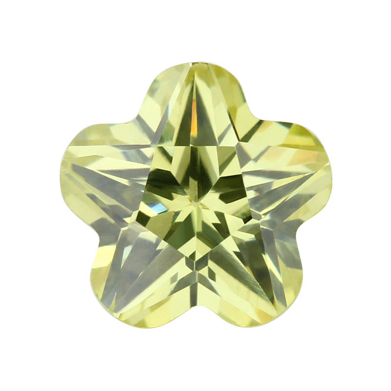 五角梅花橄榄黄锆石裸石 人造皓石CZ宝石戒面饰品主石钻