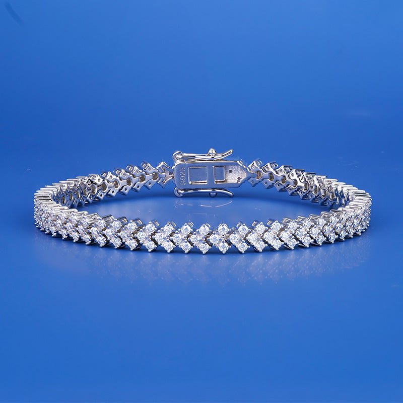 跨境莫桑石手链ins小众设计女生银单排网球链爱心简约气质手饰品