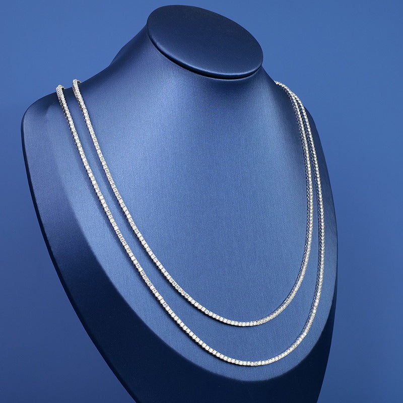 2mm跨境S925纯银项链配饰女夏季长款不掉色高级感莫桑石网球项链